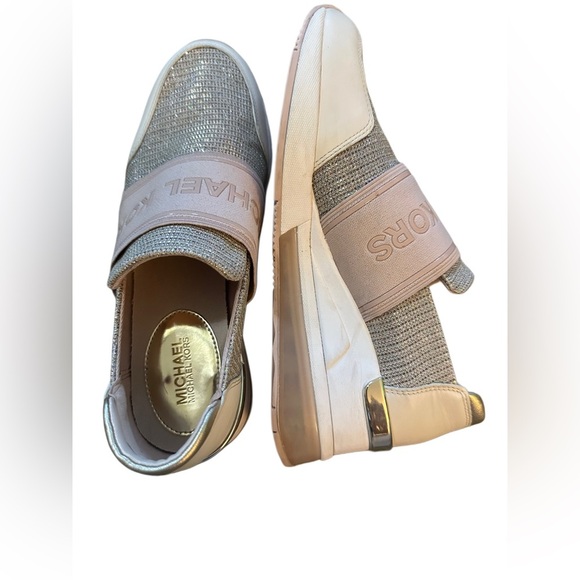 Michael Kors Silver Pink Sparkly Luxe Slip On Sneakers - Picture 1 of 10